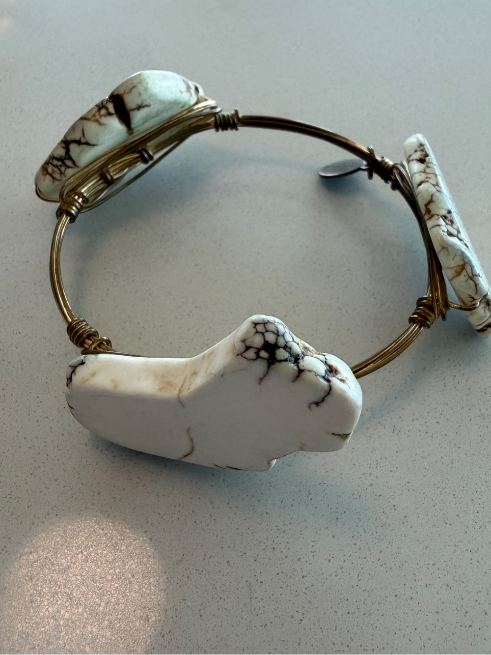 Bourbon and Bowties White Howlite Stone Wire Bangle Bracelet
